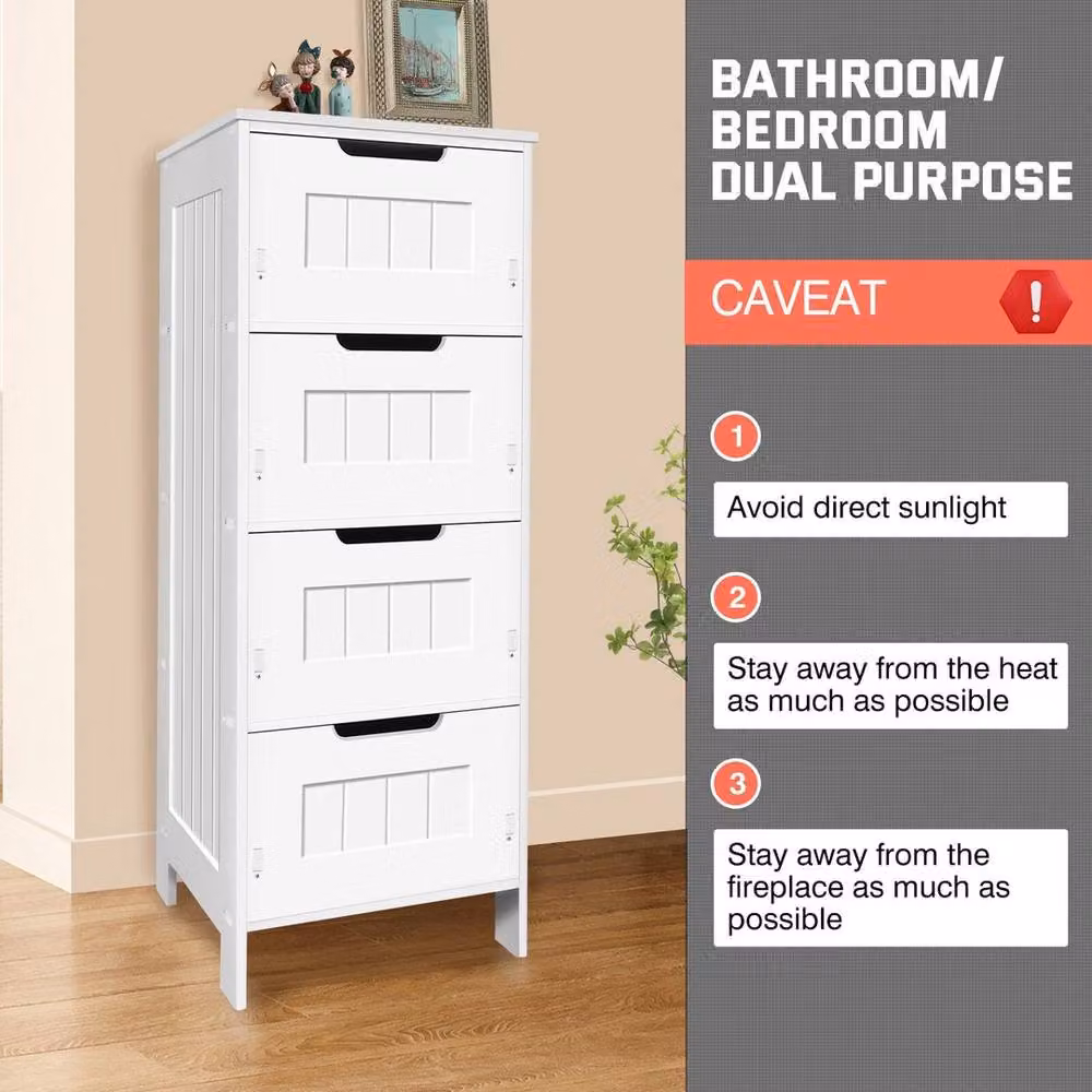 Kelvenix White High Gloss Modern Slim 4 Drawer Side Chest – 3