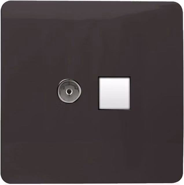 Trendi Switch 2 Gang Combination TV Co-Axial and RJ45 Cat 5e Ethernet Sockets in Dark Mocha Brown
