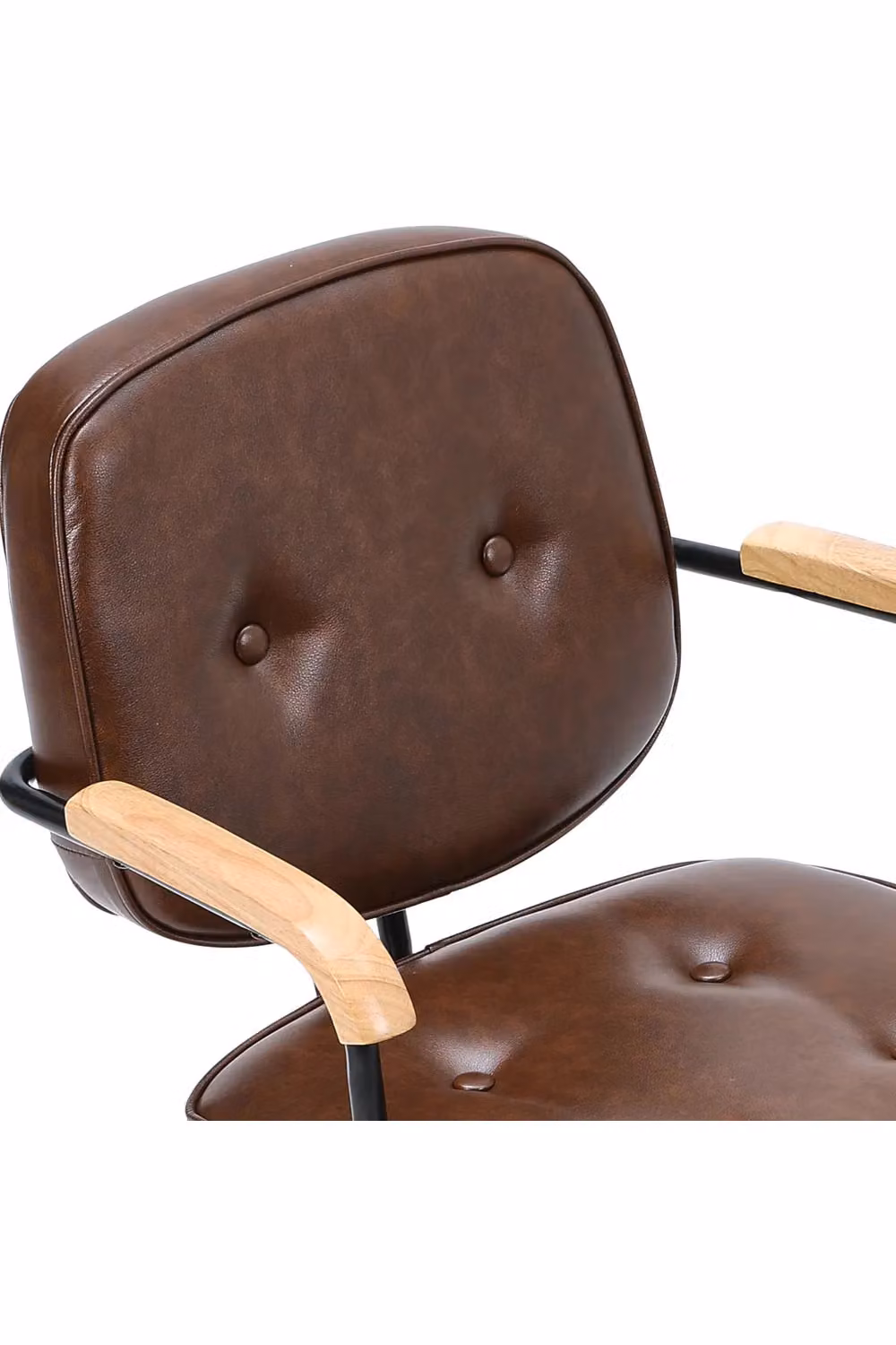 Living and Home Brown Leather Mid-Century Executive Swivel Office Chair with Wood Armrests – 4