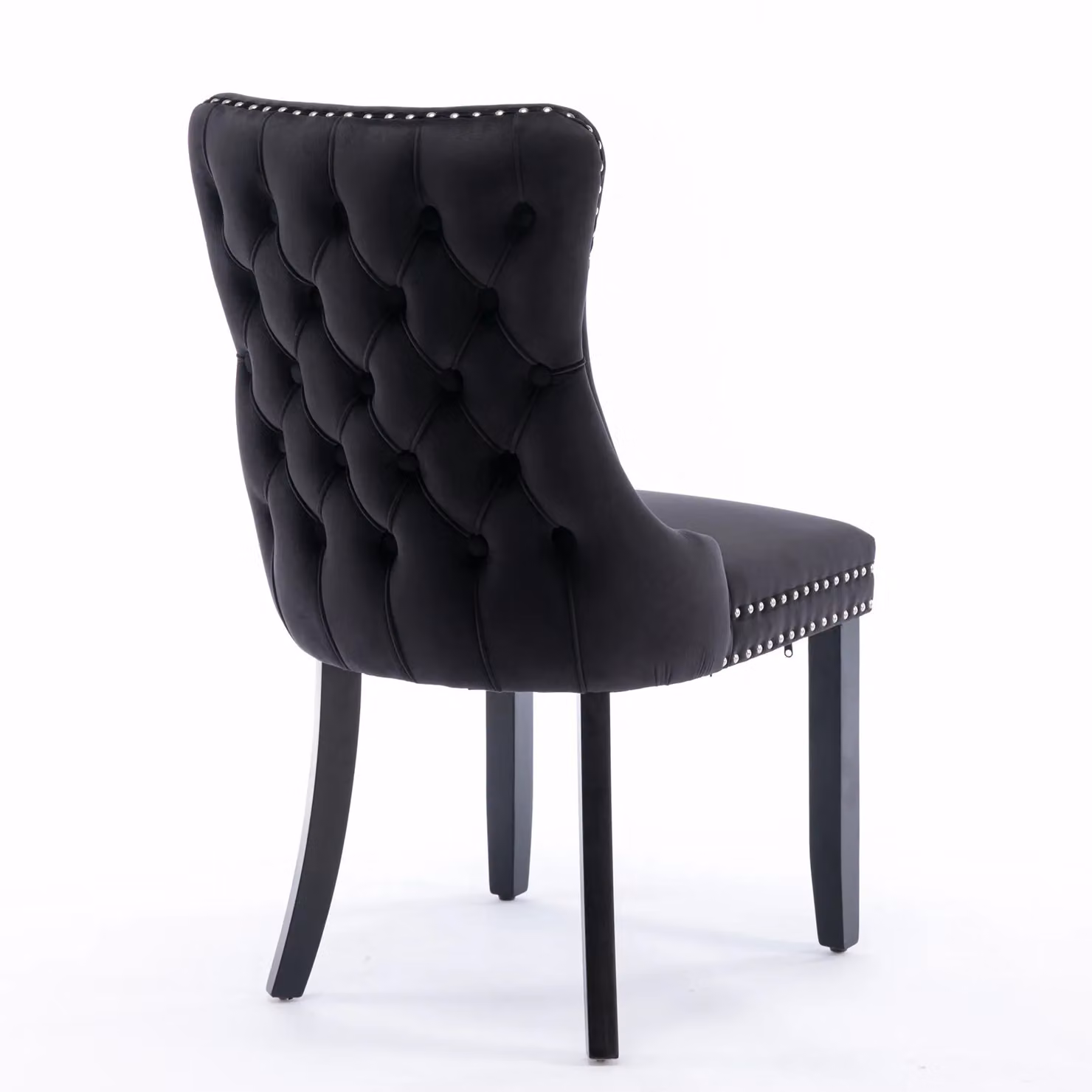 HomeTouch Sierra Set of 6 Black Velvet Tufted Wing Back Dining Chairs with Oak Wood Legs – 5