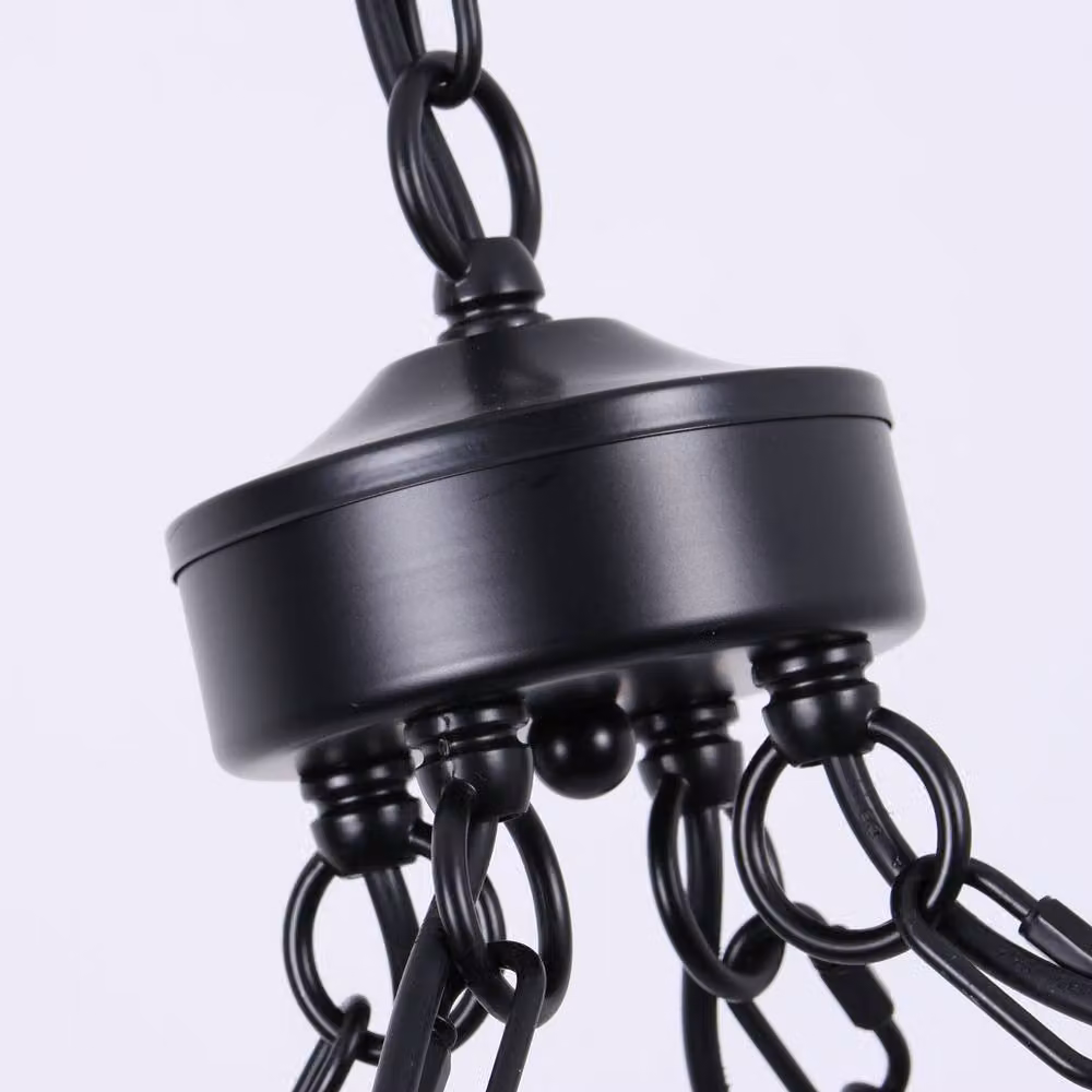 NIVOR Black Metal Waggon Wheel Chandelier, Adjustable 12-Light Industrial Pendant for Kitchen and Dining Rooms, E27 – 4