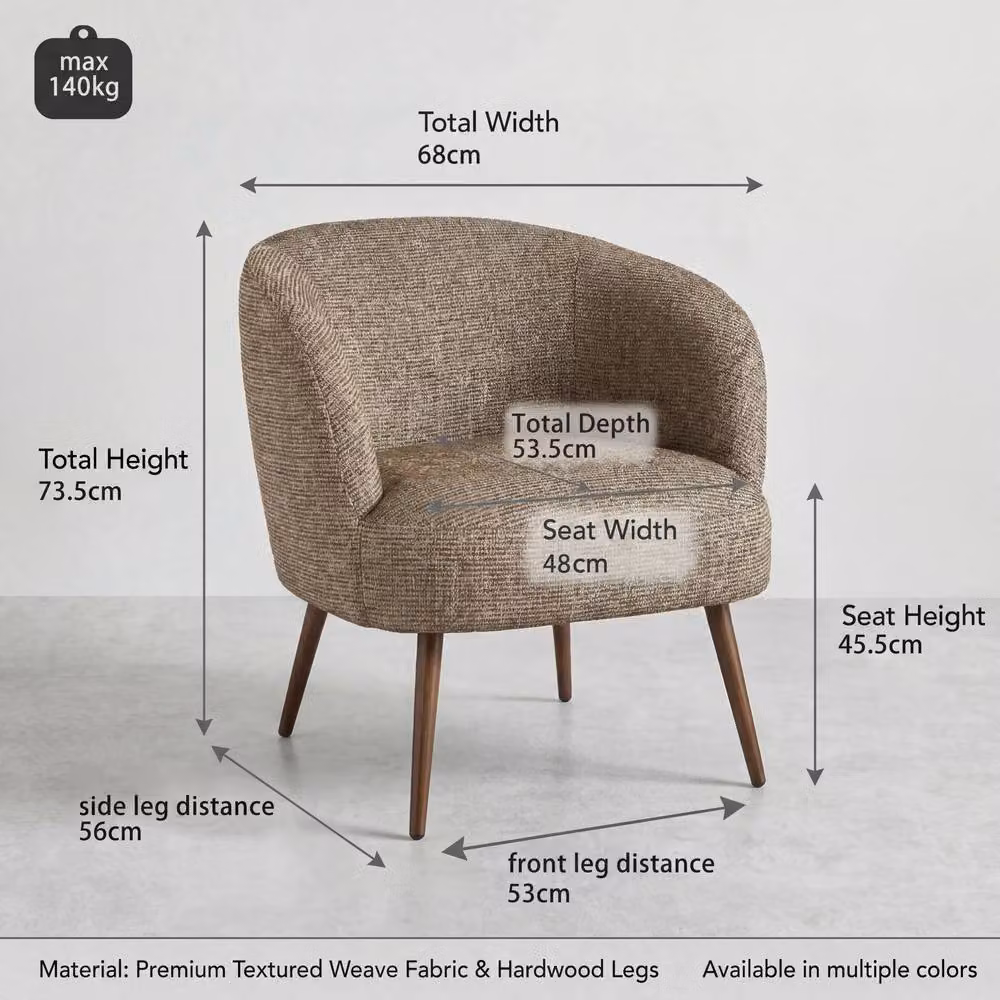 SONARA Mid Century Curved Barrel Accent Chair in Brown Fabric with Metal Frame – 2