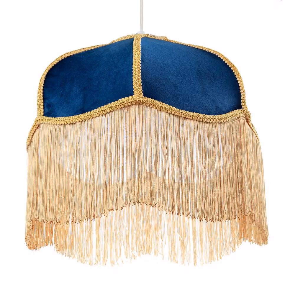 Happy Homewares Navy Blue Velvet Domed Victorian Shape Lamp Shade with Gold Trim, Diameter: 36 cm – 4