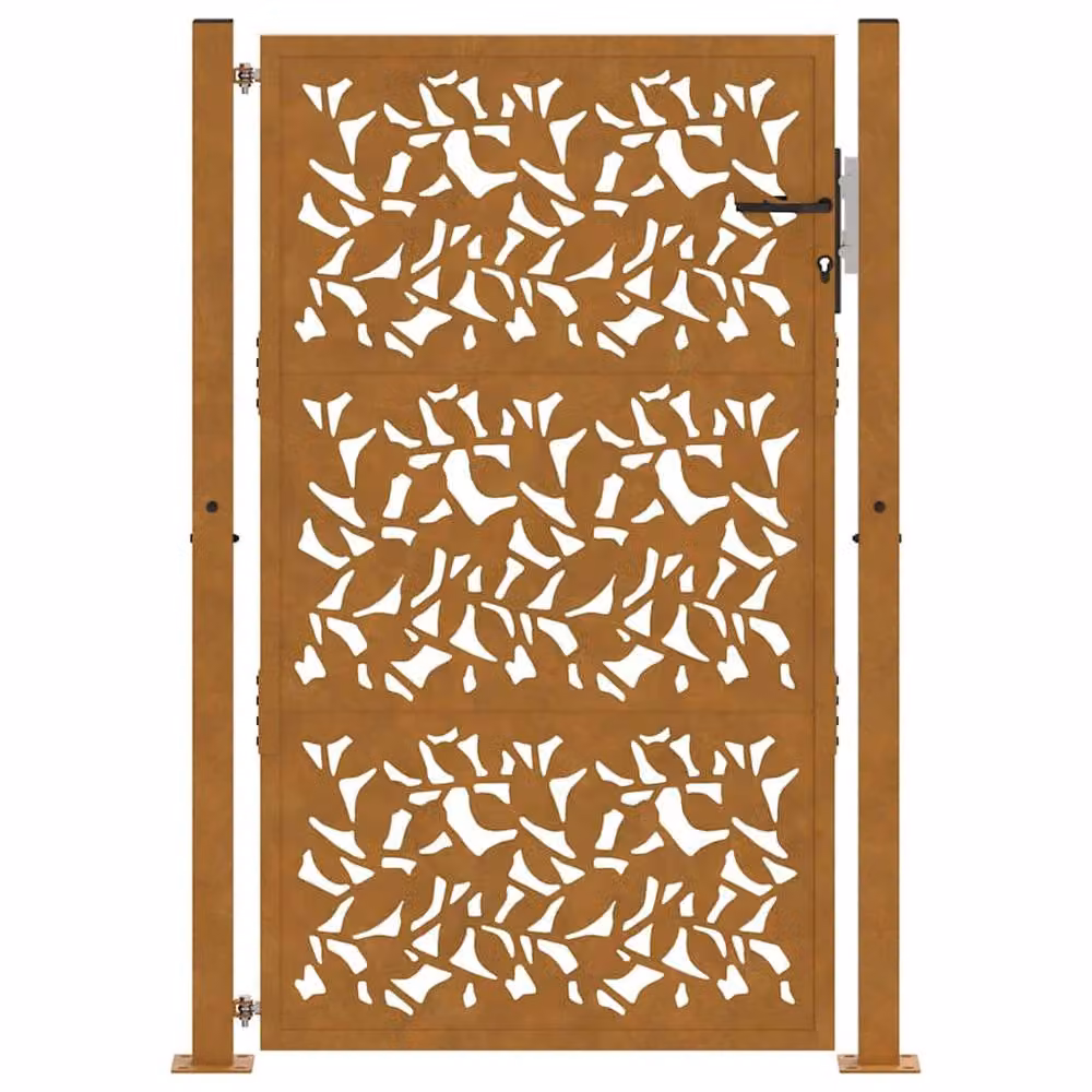 Berkfield Brown Weathering Steel Garden Gate with Leaf Design, W: 105 cm, H: 155 cm – 3