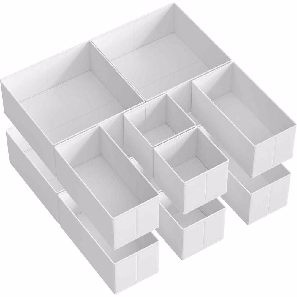 The Bazaarist Set of 12 Foldable Fabric Drawer Storage Boxes with Dividers, White – 2
