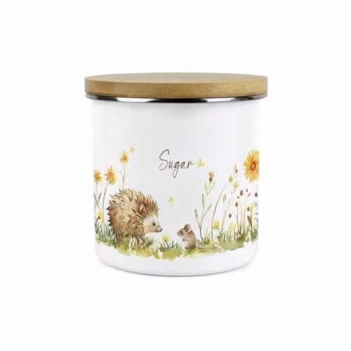 Purely Home Hedgehog and Mouse Airtight Enamel Kitchen Storage Canister, White, 1.2 l