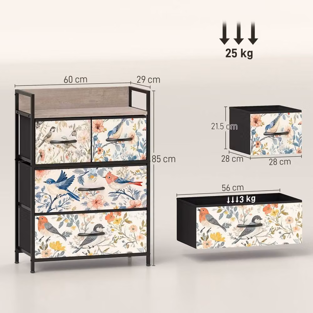 Wyld Haus Tonona White 4 Drawer Fabric Storage Chest with Floral Design – 4