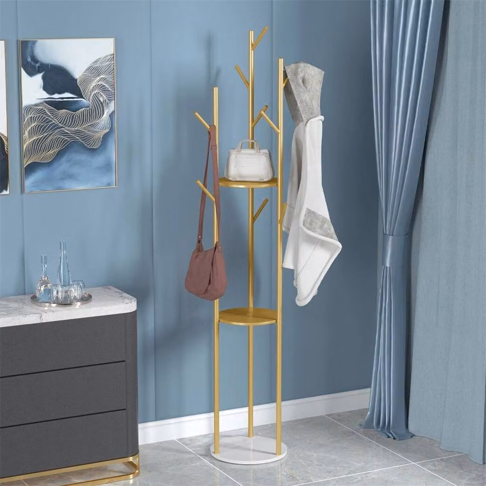 Havendro Heavy Duty Marble Tall Coat Rack in Gold and White – 3