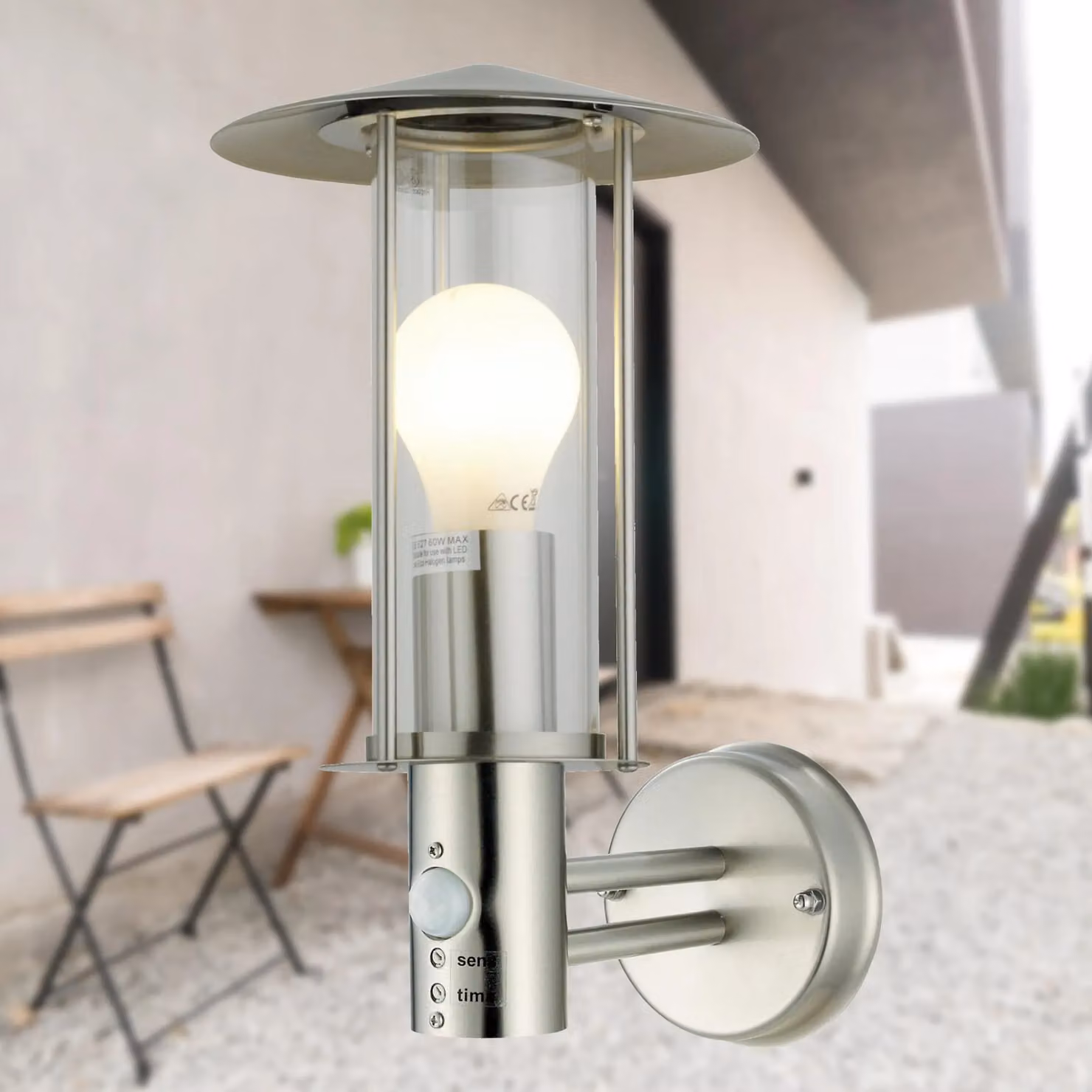 First Choice Lighting Treviso Set of 2 Stainless Steel Outdoor Security Wall Lights with PIR Motion Sensor in Silver – 2