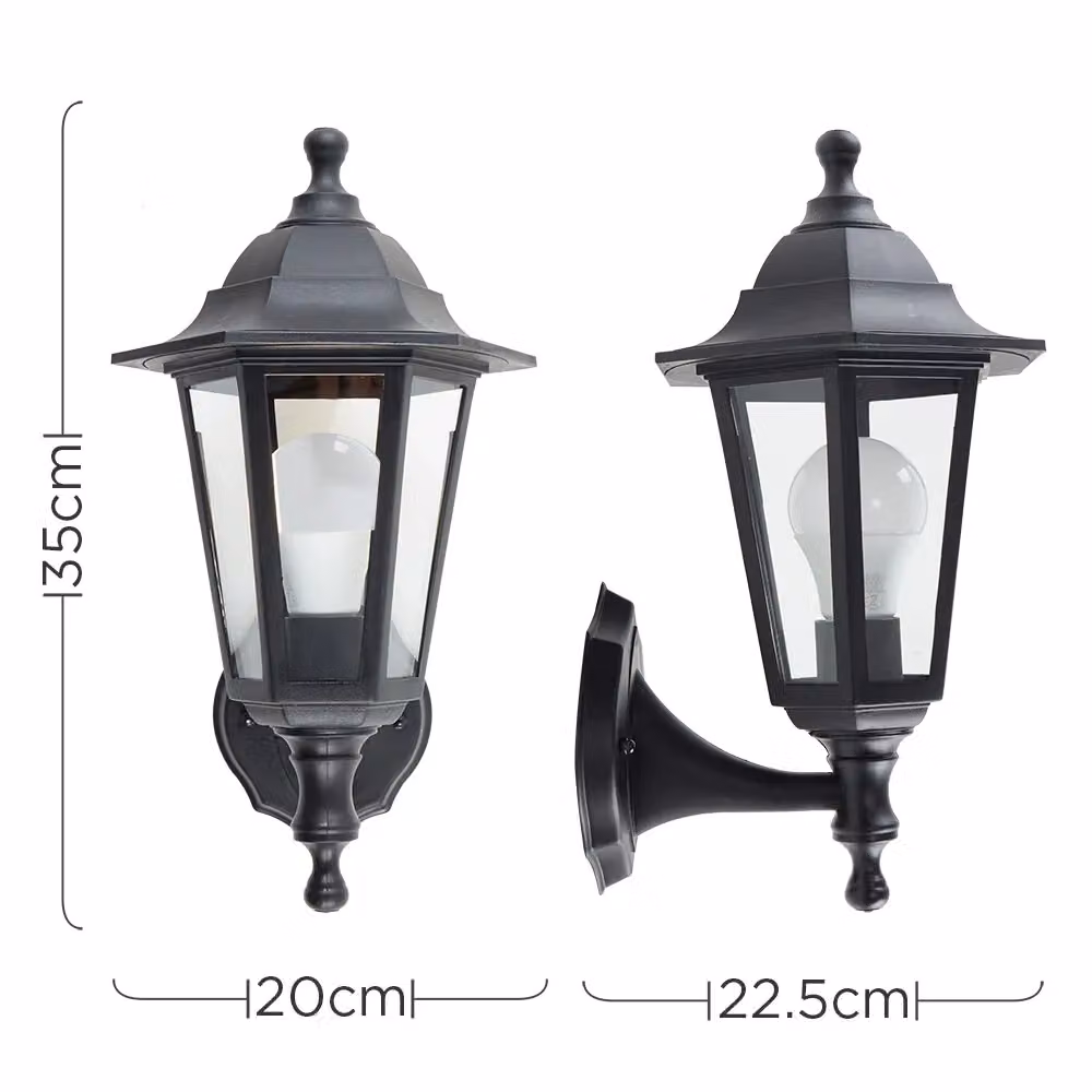 ValueLights Mayfair Pair of Traditional Black Outdoor Wall Lantern Lights, Set of 2, H 38.2 cm x W 21.2 cm x D 17.1 cm – 5