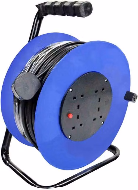 Oypla 4 Way Gang Socket Extension Cable Reel, 50m, 13A, 230V, Blue