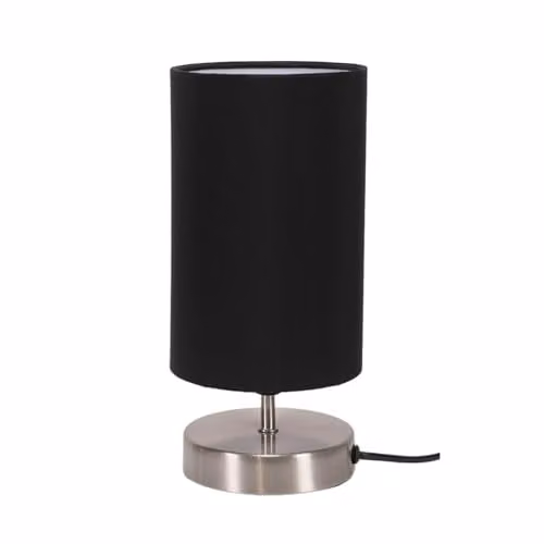 ValueLights Francis Dimmable Touch Table Lamp with Brushed Chrome Cylinder Base and Black Fabric Shade
