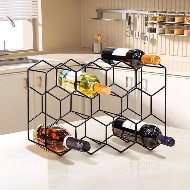 Livingandhome Black Metal Freestanding Hexagon Wine Rack, Width: 44 cm