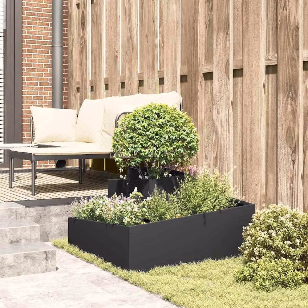 Berkfield Home Black Steel Planter Tub W: 80 cm, D: 80 cm, H: 50 cm – 4