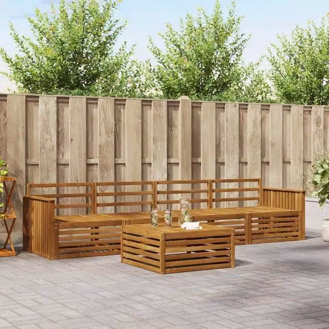 Berkfield Home 5-Piece Outdoor Sofa Set in Brown Solid Acacia Wood – 1