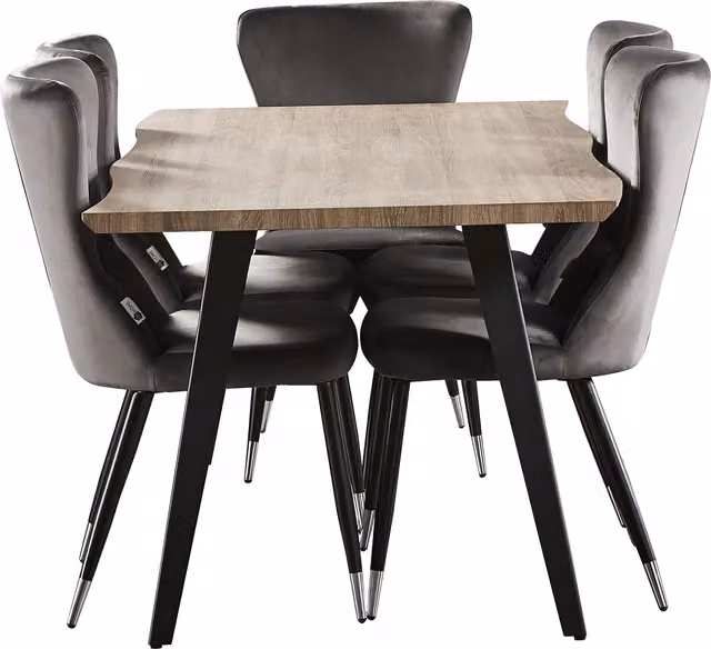 Life Interiors New York Rocco LUX Modern Dining Set with Rectangular Wood Table and 6 Grey Velvet Chairs