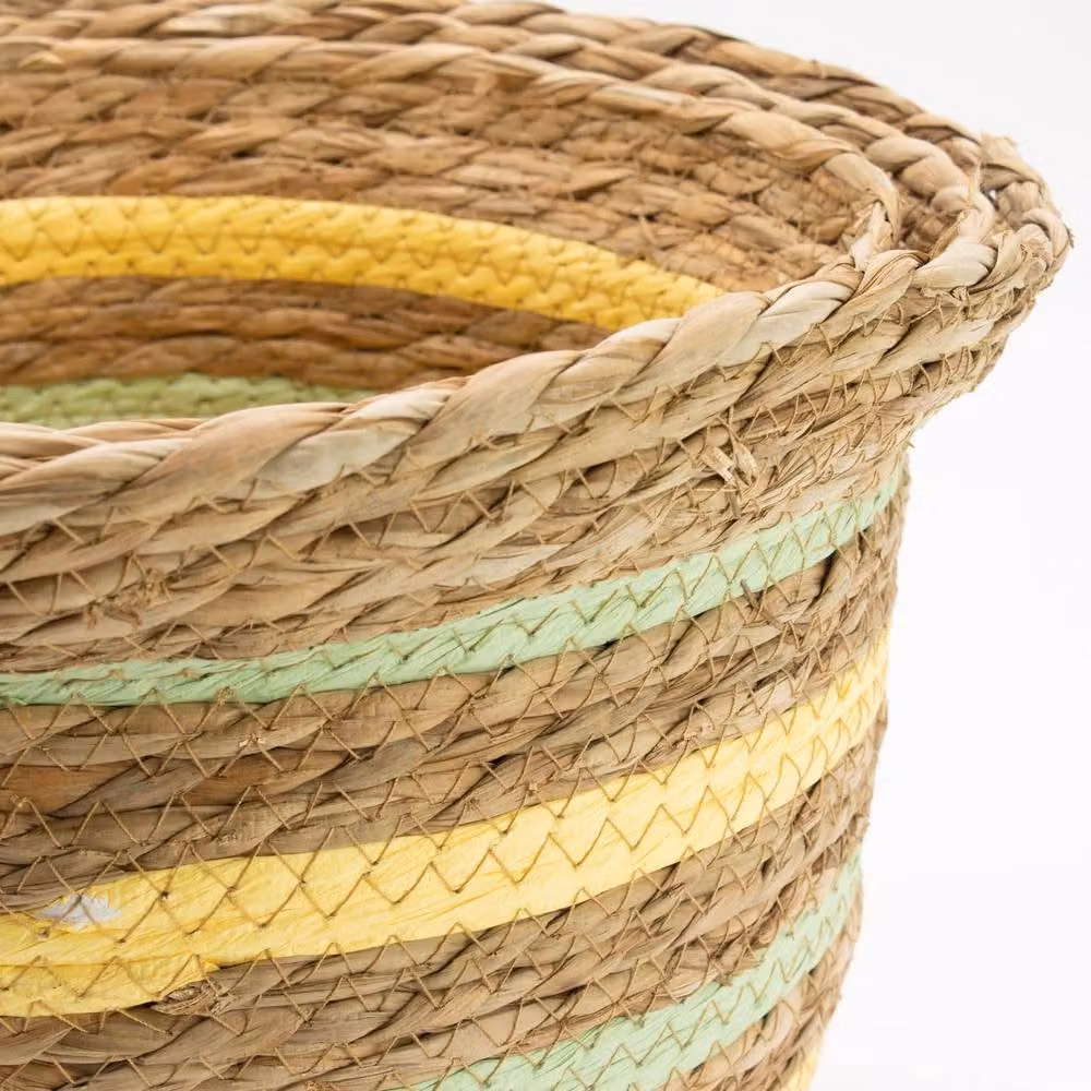 Serenityy Set of 3 Open Weave Seagrass and Rattan Baskets in Natural Yellow and Green – 2