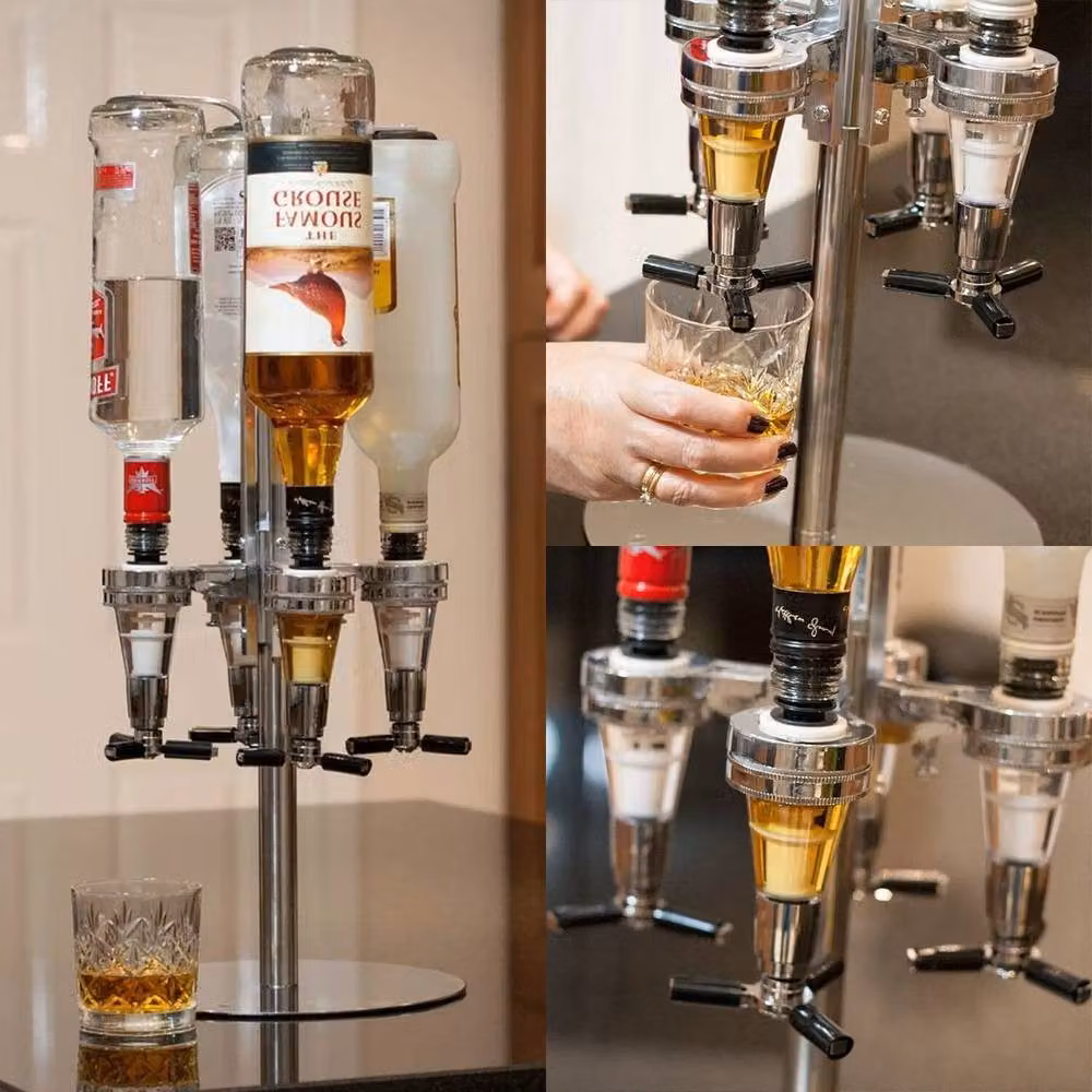 SPETLEK Silver Rotating 4 Bottle Optic Drink Holder Stand – 4
