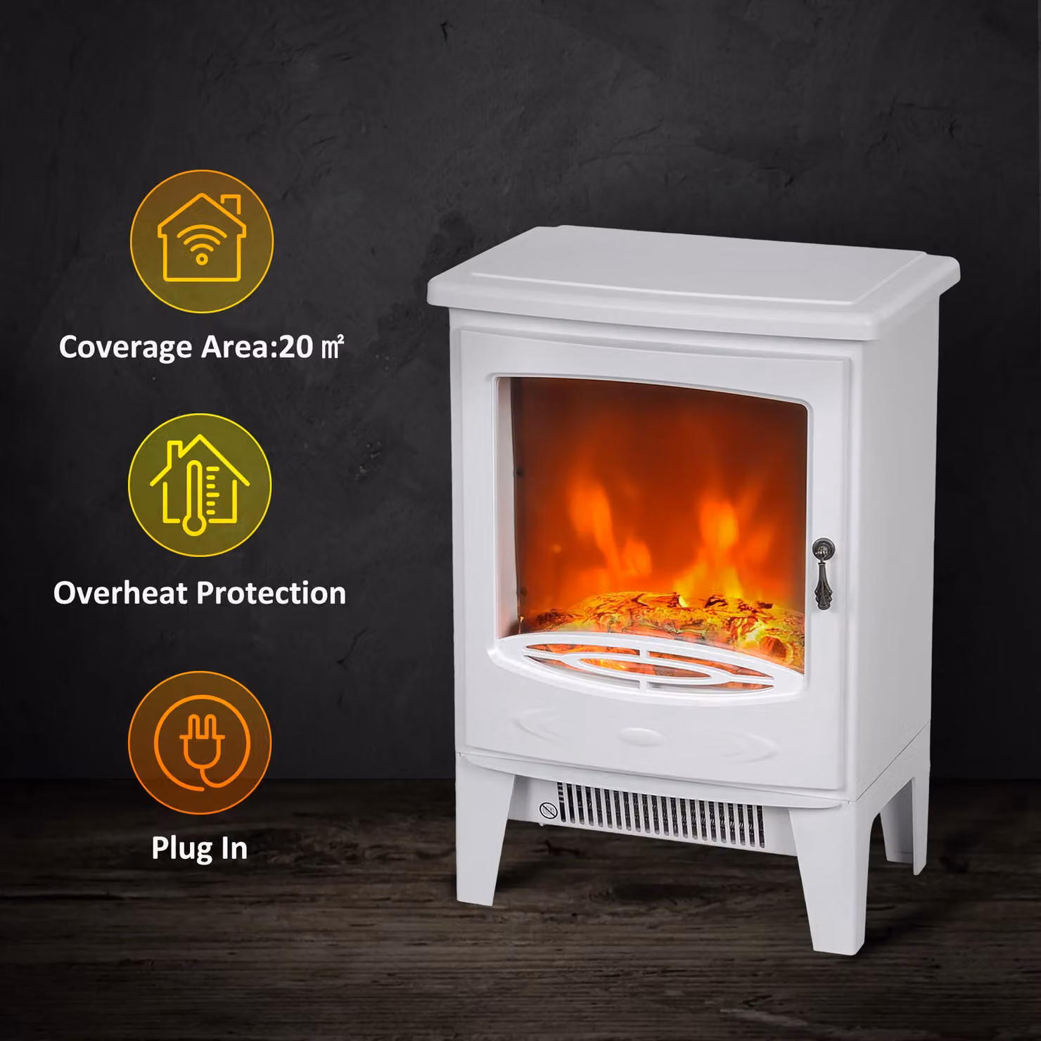 HOMCOM Freestanding Electric Fireplace with Realistic Flame Effect in White – 3