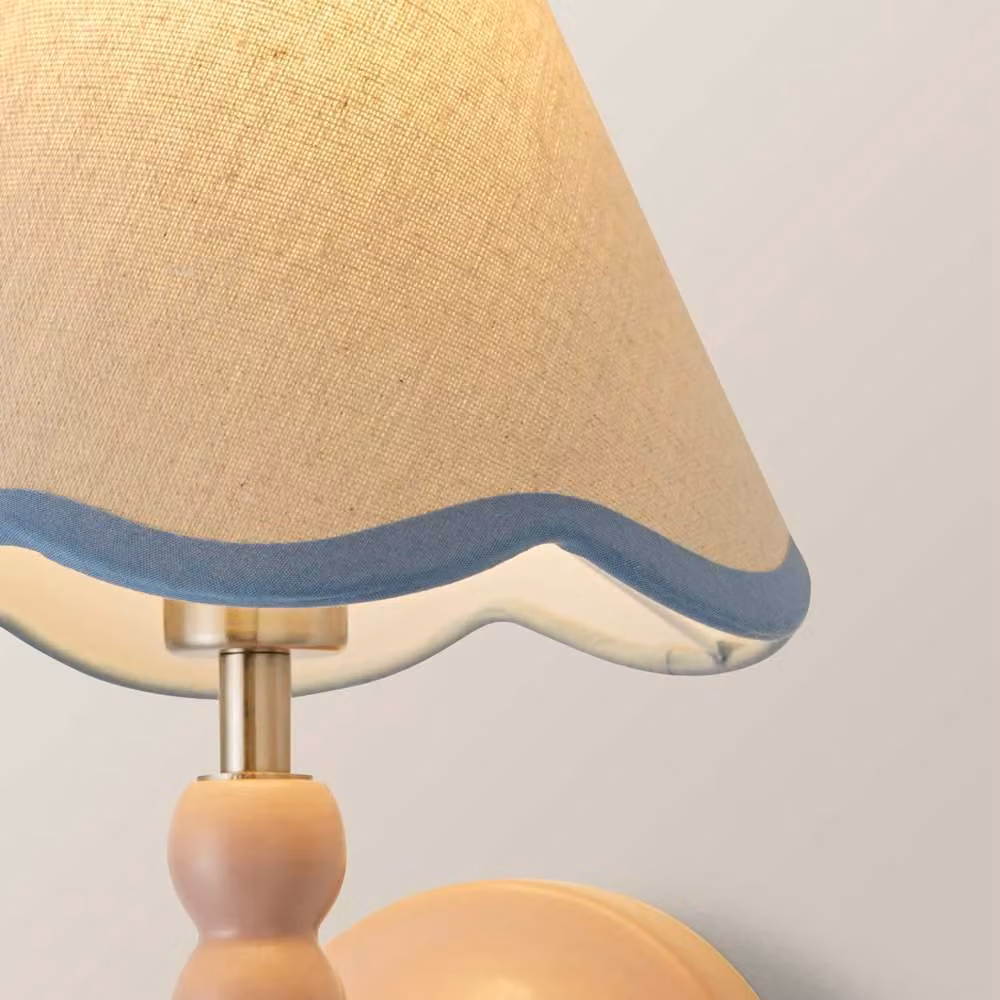 ValueLights Bobbins Pair of Pink Wall Lights with Blue Fabric Shades and Bulbs – 3