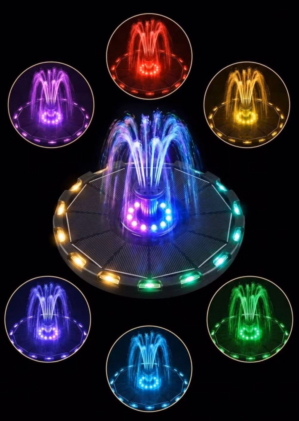 Quipulse Solar-Powered Floating Multicoloured RGB Fountain in Black – 5