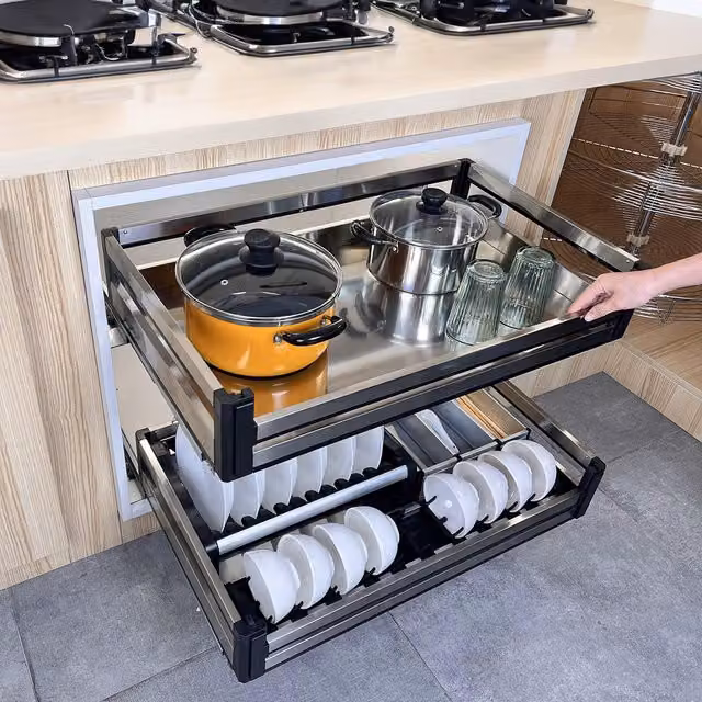 Livingandhome Metal Kitchen Pull Out Larder Storage Basket Sliding Drawer in Silvery Grey, Width: 51.4 cm