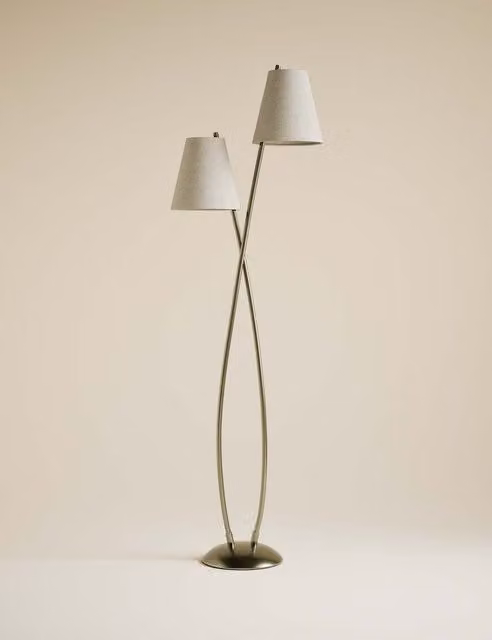 M&S Rechargeable Curved Double Floor Lamp in Antique Brass
