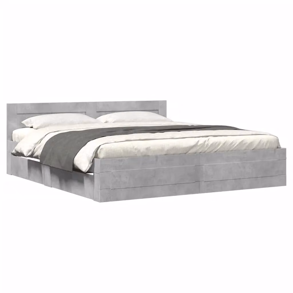 Berkfield Home Super King Bed Frame with Headboard and Drawers in Concrete Grey, W/D/H: 180 x 200 cm – 2
