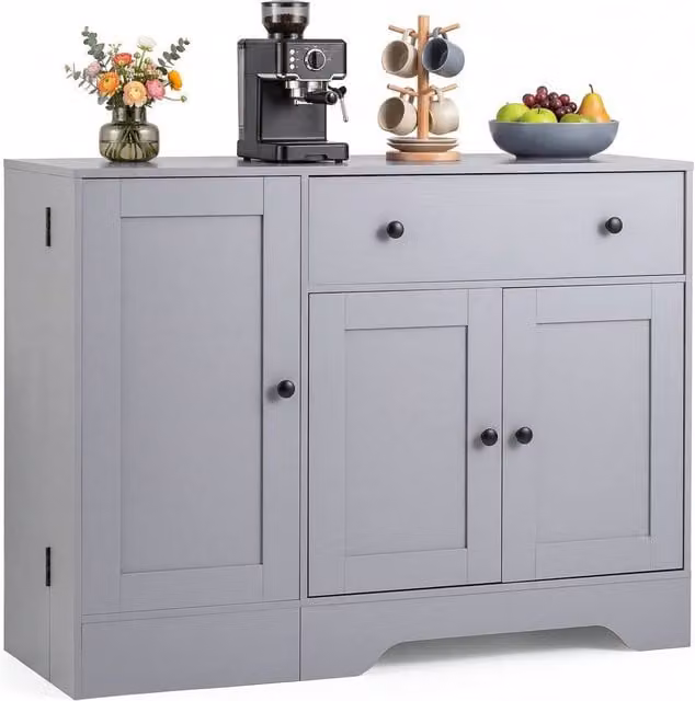 Costway Modern Buffet Cabinet with 3 Doors and Storage in Grey – 1