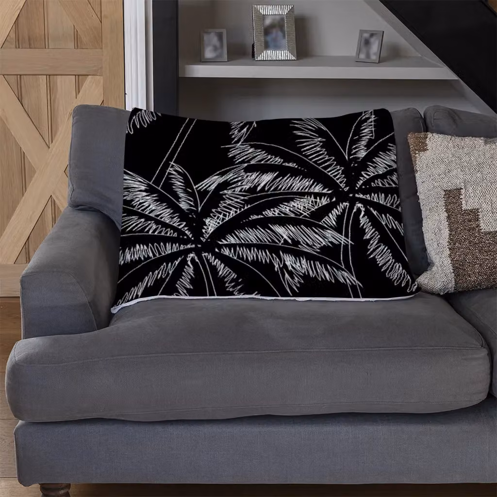 Benjamin Tate Design White Palm Trees Fleece Blanket in Black and White, W/D/H: 120 x 150 cm – 3