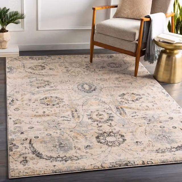 Livabliss Traditional Floral Boho Living Room Rug in Beige, Grey, Black and White, W: 200 cm, D: 275 cm – 1
