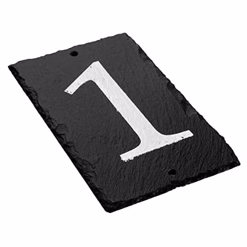 Nicola Spring Grey and White Natural Slate House Number 1 Sign, W: 9 cm, H: 14.5 cm – 6