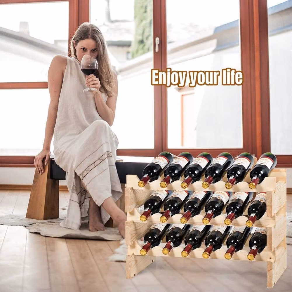 SPETLEK Freestanding 36 Bottle Wine Rack in Natural Brown Pine Wood – 3