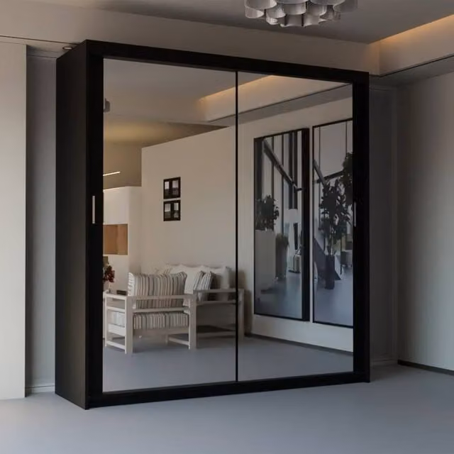 Sliding Wardrobes 4U Modern Double Sliding Door Wardrobe in Black, W: 100 cm, H: 217 cm