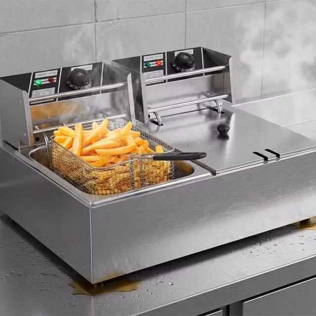 Nordara 20L 5000W Commercial Dual Zone Electric Deep Fryer in Silver Stainless Steel – 1