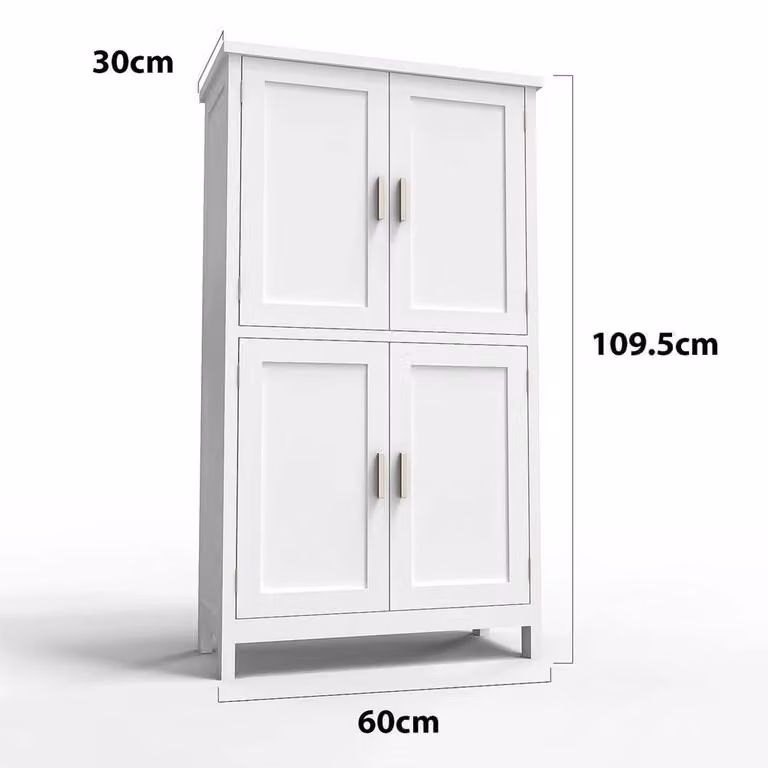 EONLION Modern White Freestanding Tall Kitchen Pantry Cupboard with Hinged Doors and Internal Shelves