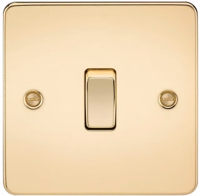 Knightsbridge Flat Plate 10AX 1G Intermediate Switch in Polished Brass