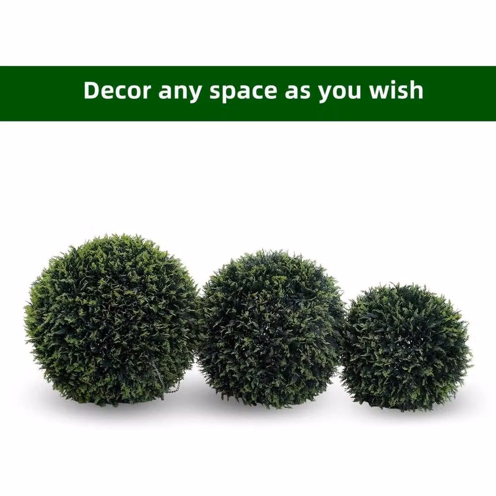 VOGREX Set of 2 Large Artificial Green Cedar Topiary Balls, Diameter: 63 cm – 6