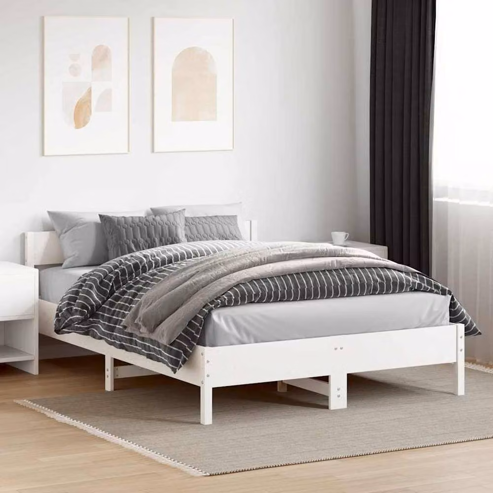 Berkfield Home White Solid Wood Pine Bed Frame W/D/H: 200 x 160 x 71.5 cm – 2