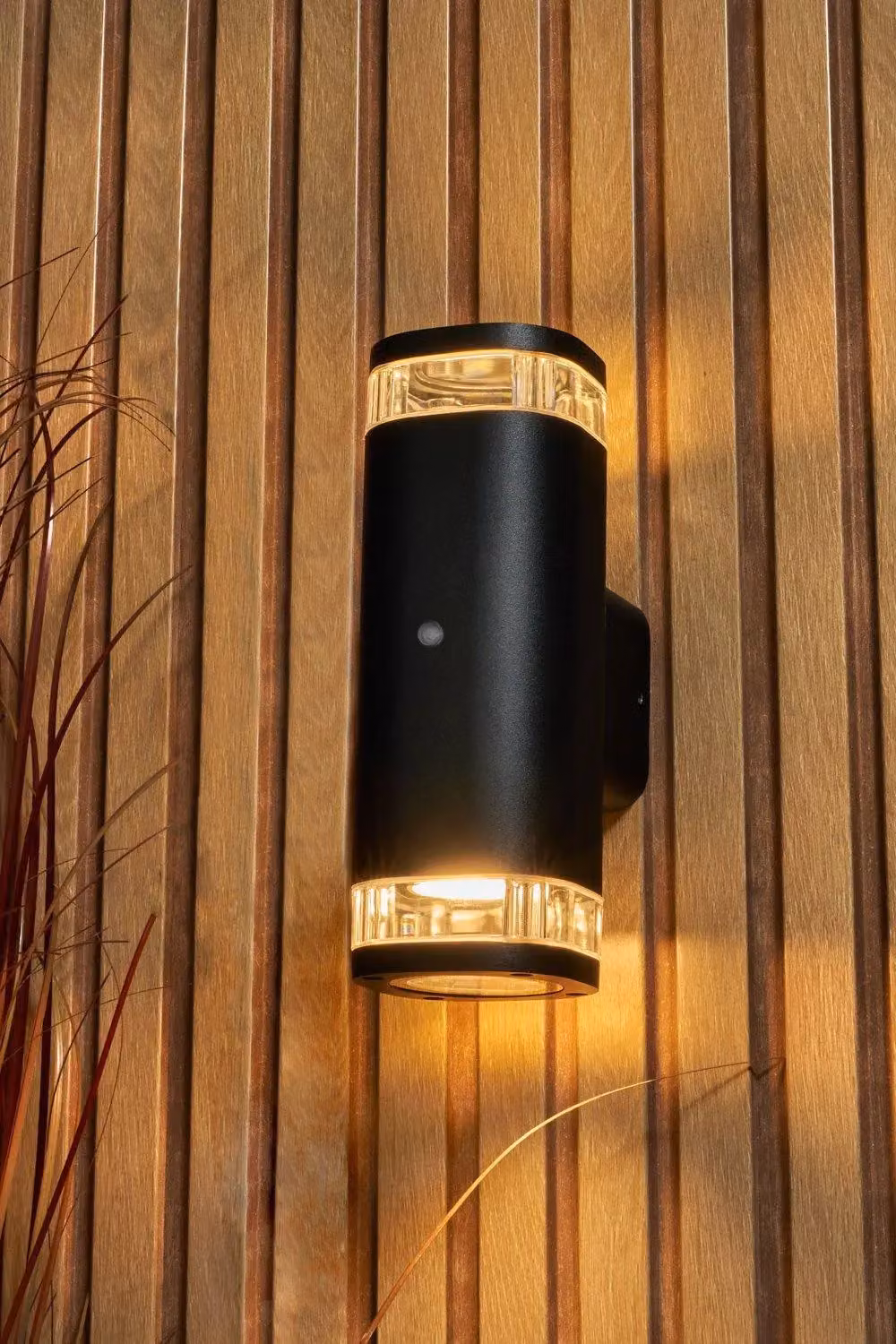 BHS Lighting Epin Modern Black Metal Outdoor Wall Light with Dusk Sensor and Glass Cylinder Design – 3
