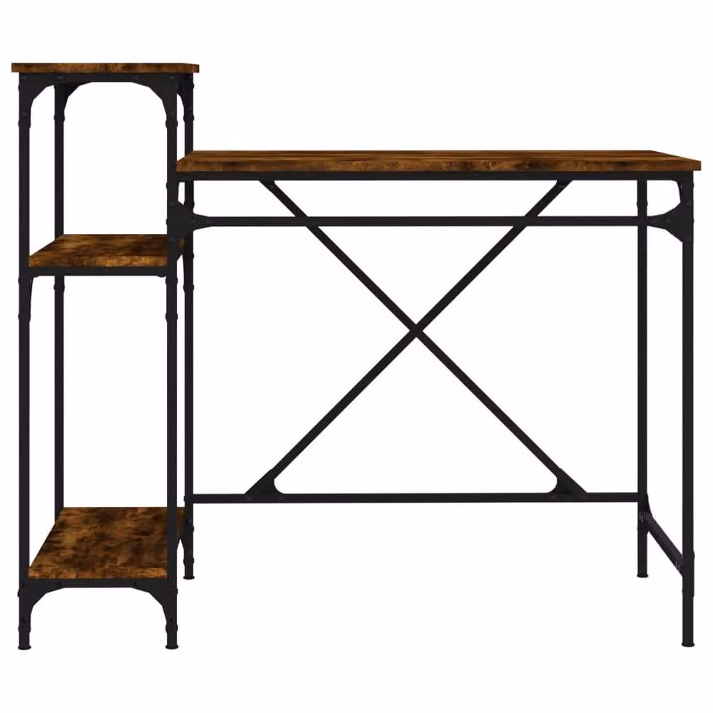 Berkfield Home Industrial Computer Desk with Shelves in Smoked Oak and Brown, W/D/H: 105 x 50 x 90 cm – 4