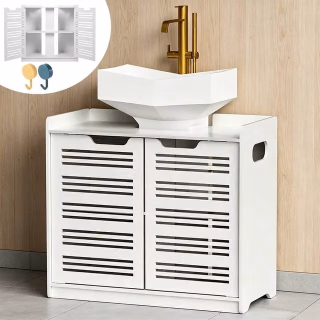 FORGEVIO White Modern Under-Sink Bathroom Cabinet with Hinged Doors and Internal Shelves