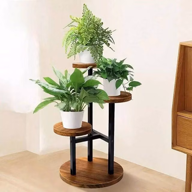 VOGREX Brown Indoor Floor Plant Stand with Non-Slip Pads