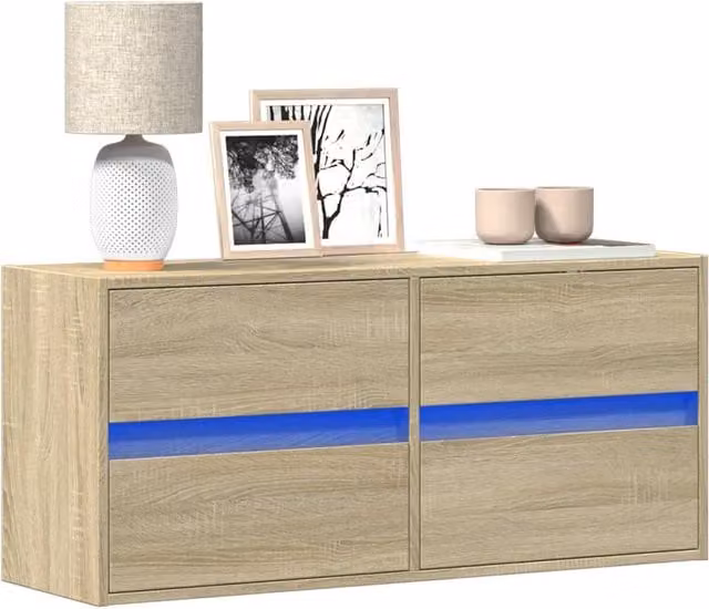 Berkfield Home Wall-Mounted TV Cabinet with Integrated LED Lighting in Sonoma Oak Brown, W: 100 cm, D: 31 cm, H: 45 cm