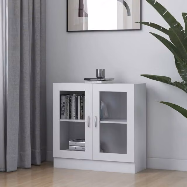 Berkfield Home Vitrine Cabinet in White with Glass Doors, W/D/H: 82.5 x 30.5 x 80 cm – 1