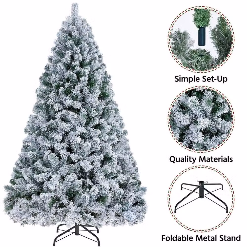 EONLION 5ft Flocked Artificial Christmas Fir Tree in White and Green with Foldable Stand, Height: 152.4 cm – 3