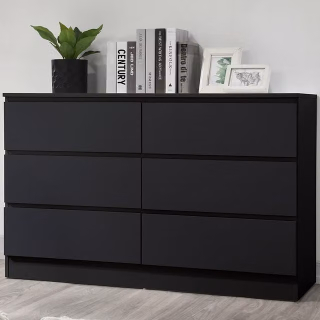 Birlea Oslo 6 Drawer Chest in Grey and Black W/D/H: 121.5 x 40 x 70 cm