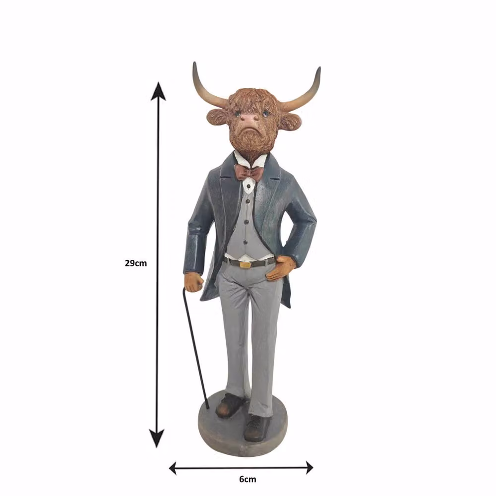 Straits Highland Cow in a Suit Farm Animals Ornament, Brown and Multicolour, Height: 29 cm – 2