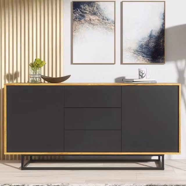 Creative Furniture Vista Loft Sideboard in Dark Oak and Black, W: 140 cm, H: 80 cm, D: 35 cm – 1