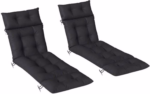 KORVIXA Black Rectangular Sun Lounger Cushions with Foam and Polyester Ties – 1